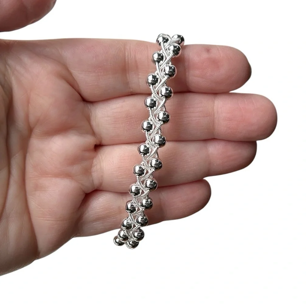 New Sterling Beaded Bracelet, Stamped